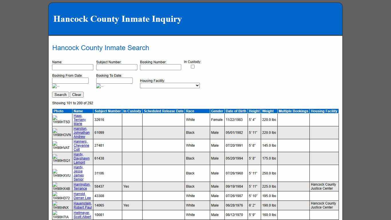 Hancock County Inmate Search