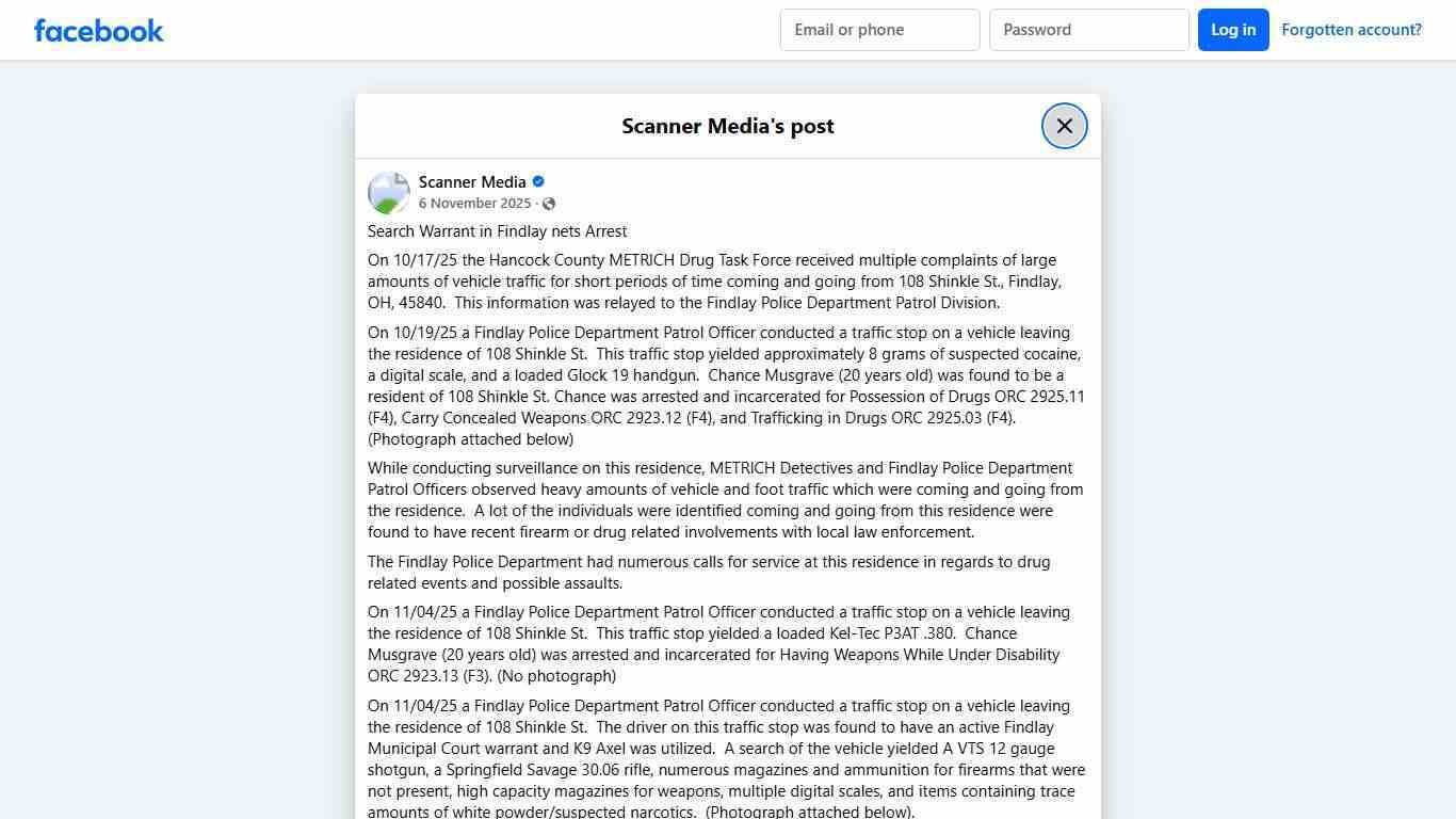 Scanner Media - Search Warrant in Findlay nets Arrest On... | Facebook